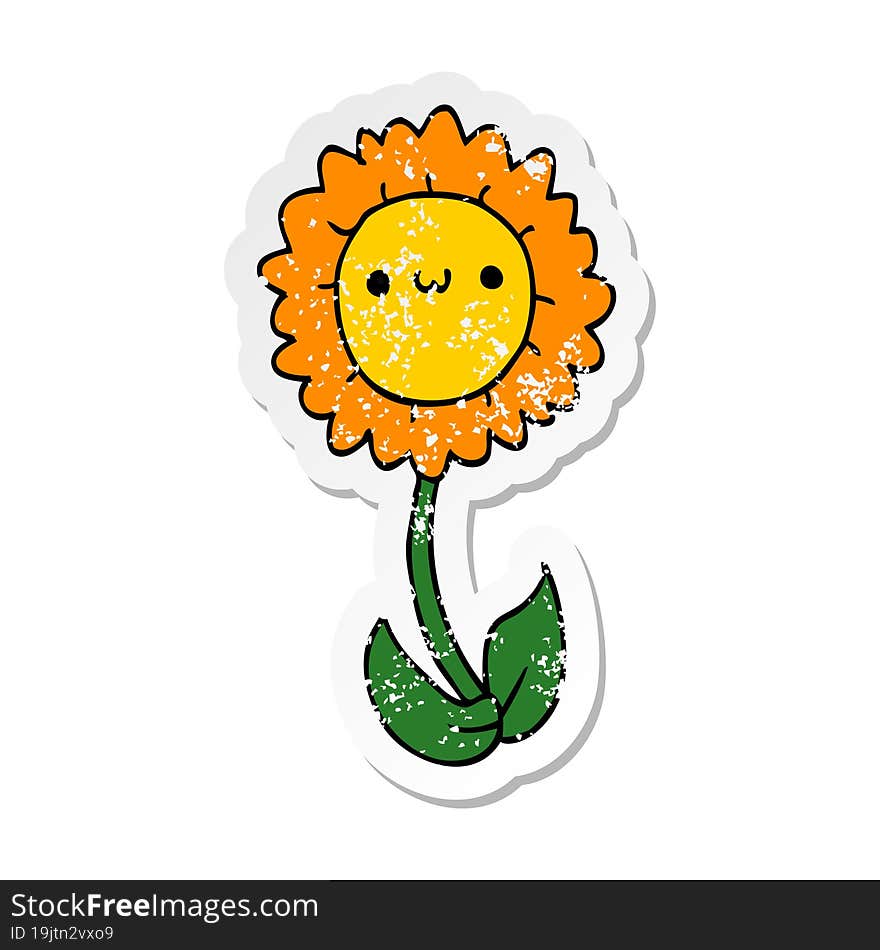 distressed sticker of a cartoon flower