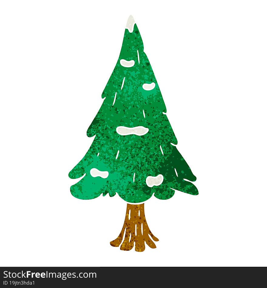 retro cartoon doodle single snow covered tree