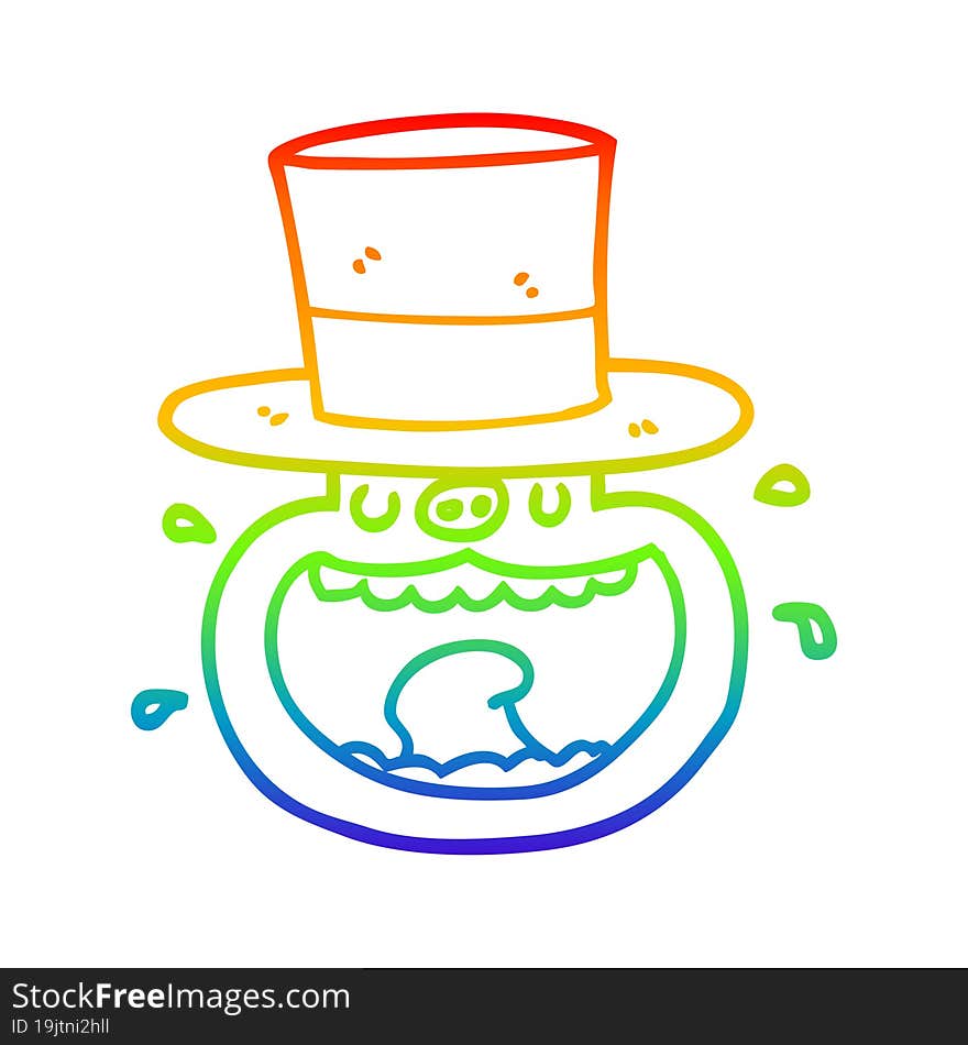 rainbow gradient line drawing cartoon pig wearing top hat