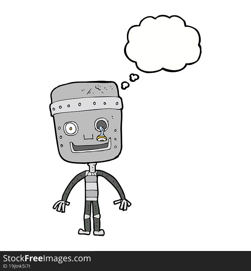 cartoon funny robot with thought bubble