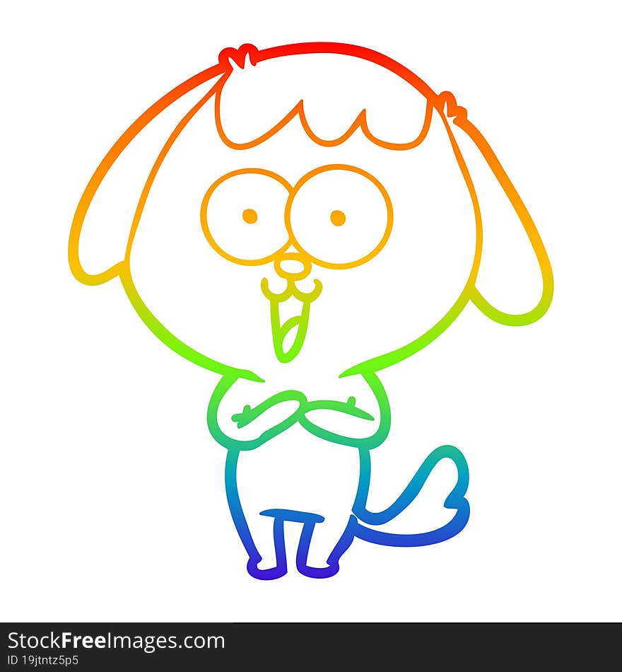 rainbow gradient line drawing of a cute cartoon dog