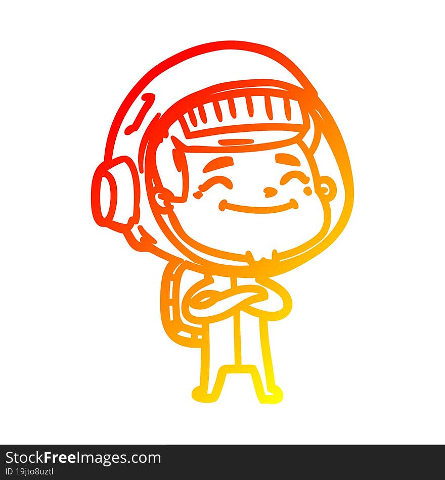 warm gradient line drawing of a happy cartoon astronaut