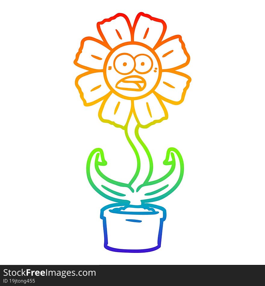 rainbow gradient line drawing cartoon shocked flower