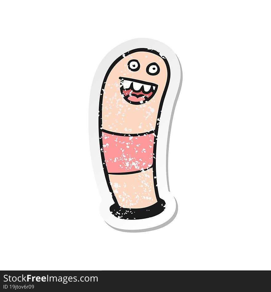 Retro Distressed Sticker Of A Cartoon Worm