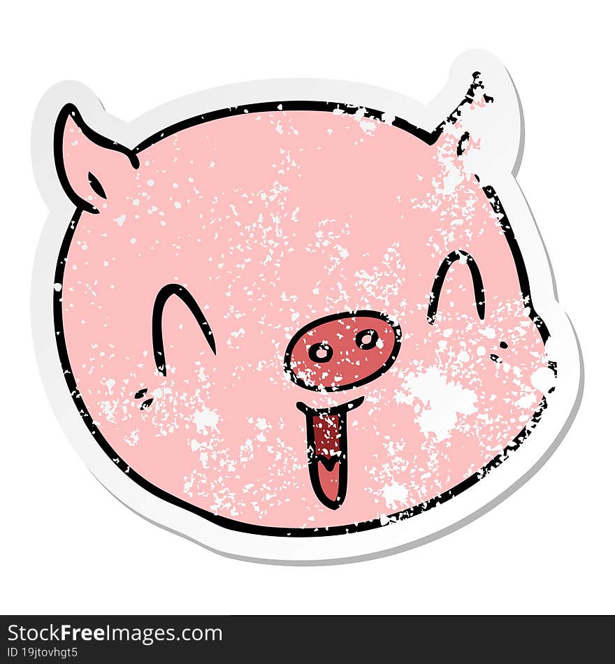 distressed sticker of a cartoon pig face