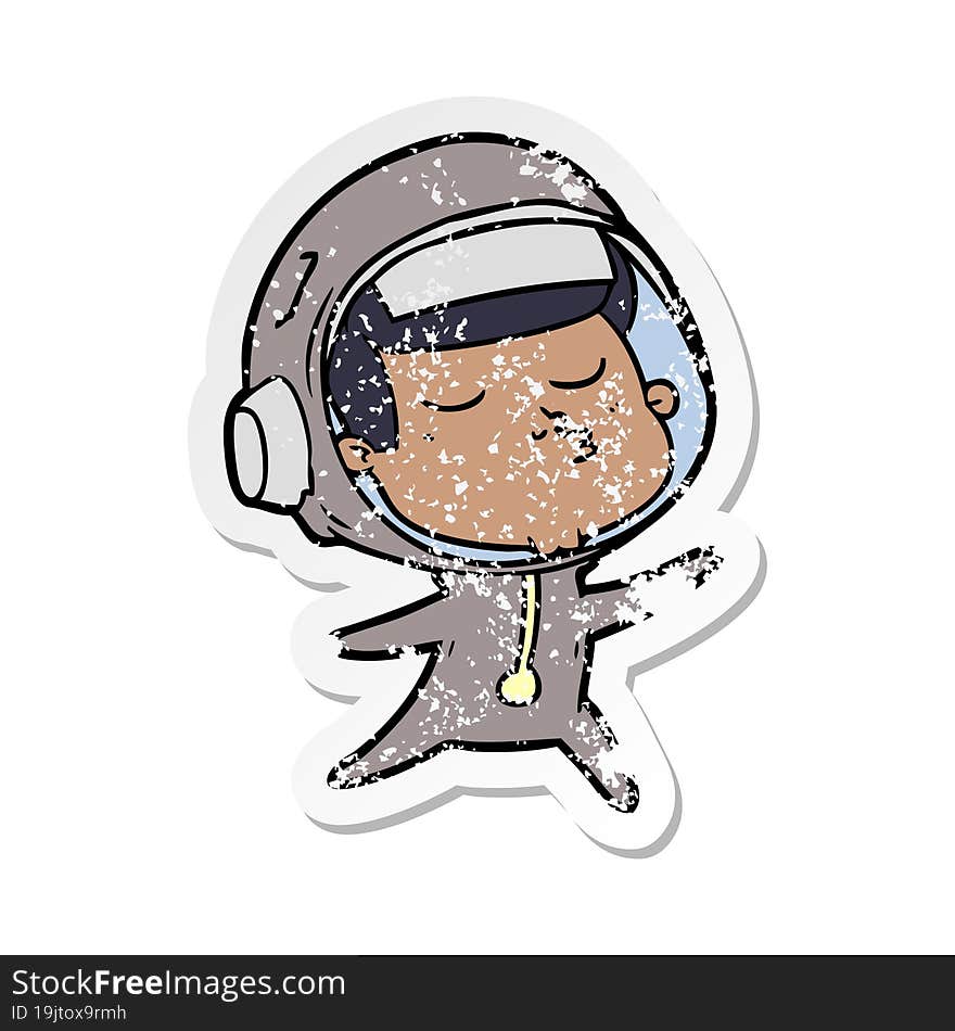 distressed sticker of a cartoon confident astronaut