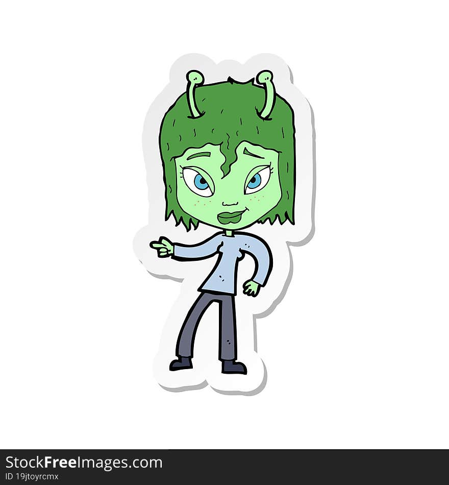 sticker of a cartoon alien woman