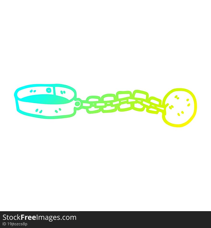 Cold Gradient Line Drawing Cartoon Of Ball And Chain