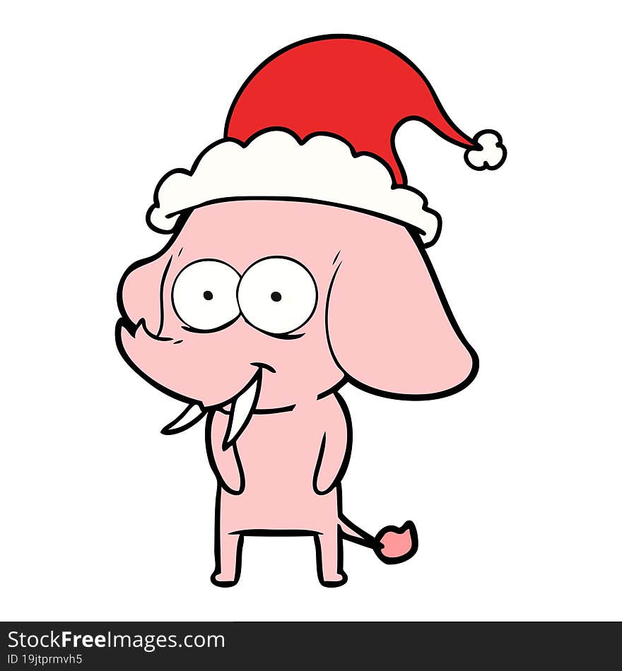 happy line drawing of a elephant wearing santa hat