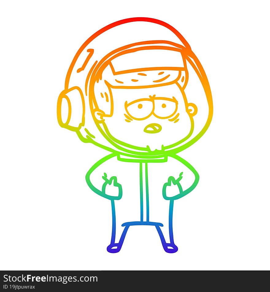 rainbow gradient line drawing cartoon tired astronaut