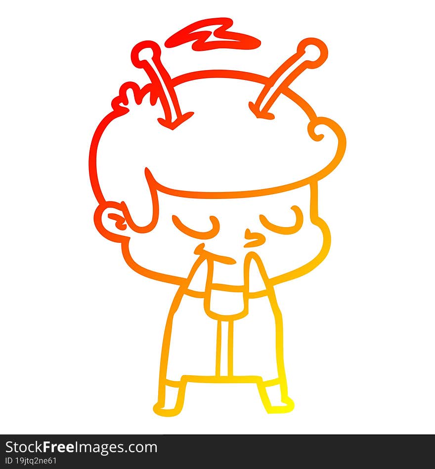 Warm Gradient Line Drawing Self Conscious Cartoon Spaceman