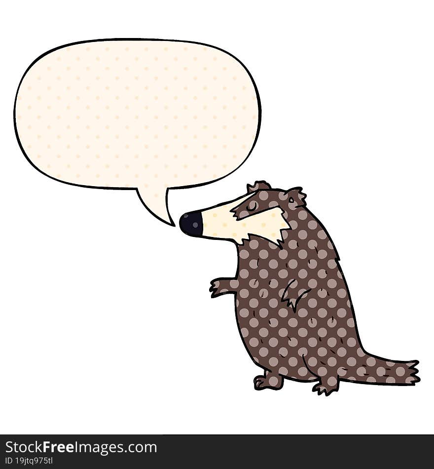 cartoon badger and speech bubble in comic book style