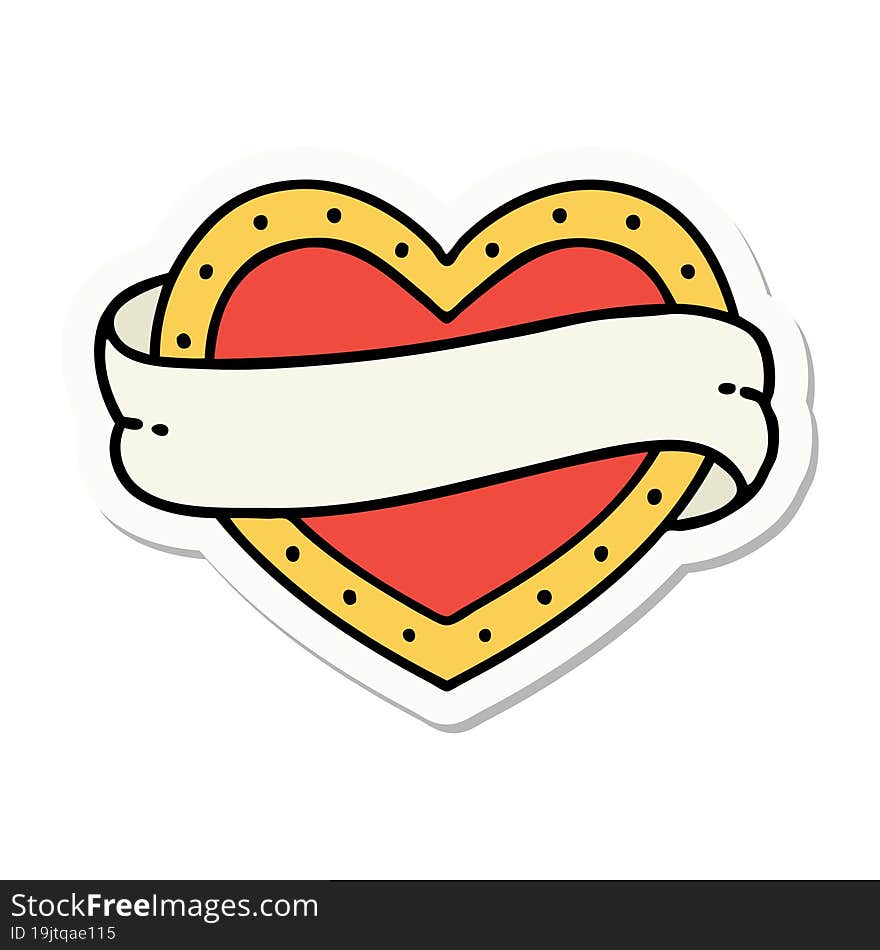 sticker of tattoo in traditional style of a heart and banner. sticker of tattoo in traditional style of a heart and banner