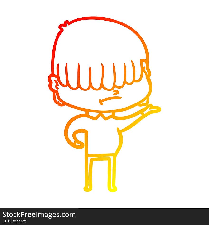 Warm Gradient Line Drawing Cartoon Boy With Untidy Hair