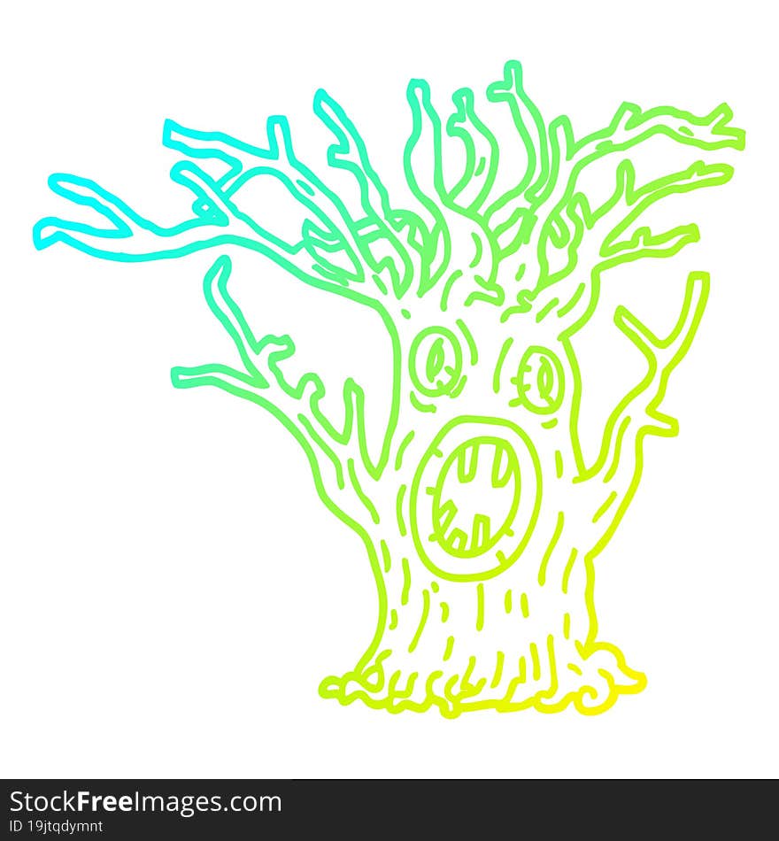 cold gradient line drawing cartoon spooky tree