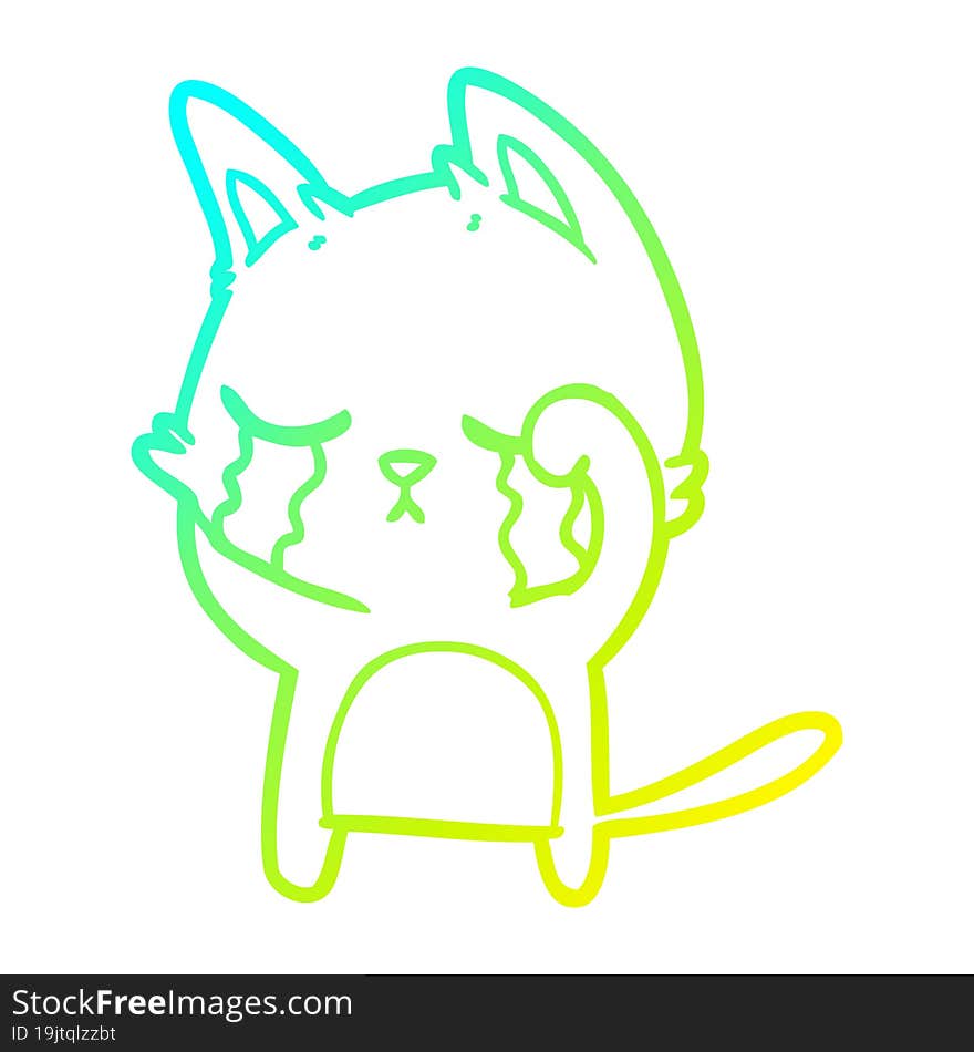 cold gradient line drawing crying cartoon cat