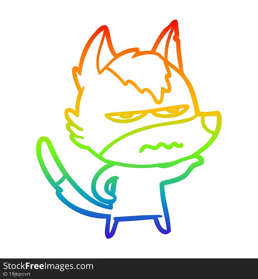 rainbow gradient line drawing cartoon annoyed wolf