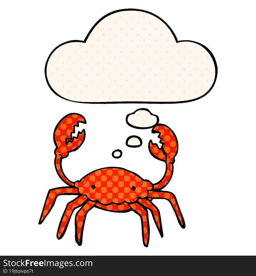 cartoon crab and thought bubble in comic book style