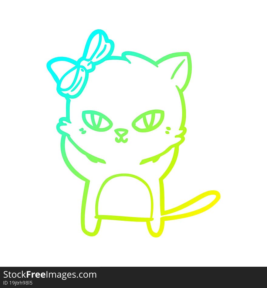 cold gradient line drawing of a cute cartoon cat