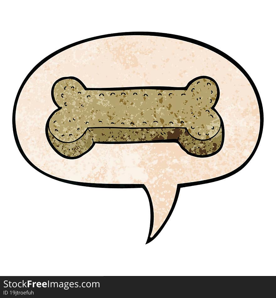 Cartoon Dog Biscuit And Speech Bubble In Retro Texture Style