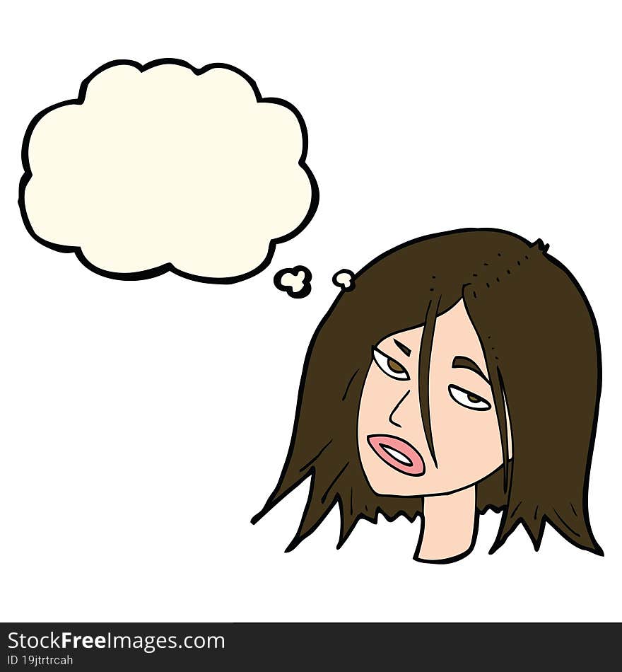 cartoon annoyed woman with thought bubble