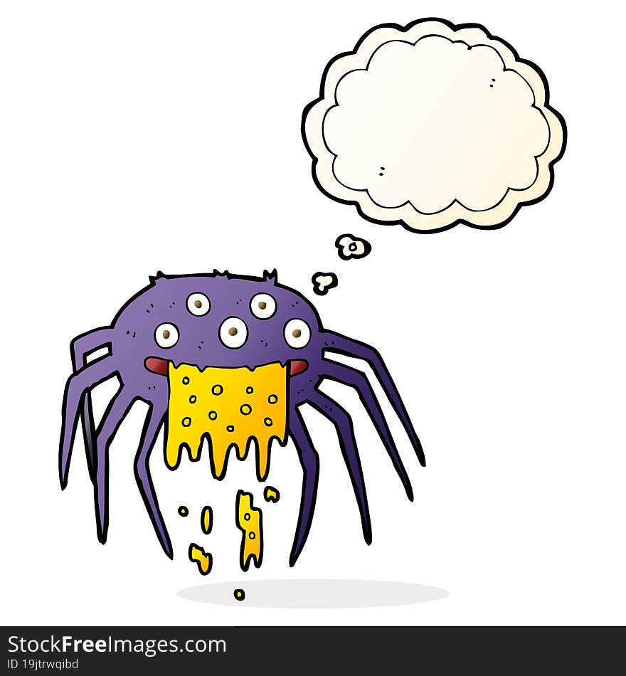 Cartoon Gross Halloween Spider With Thought Bubble