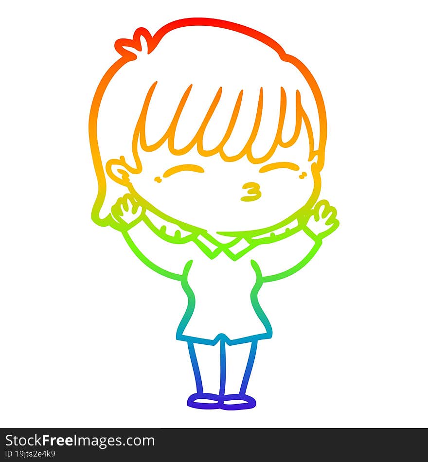 rainbow gradient line drawing of a cartoon woman