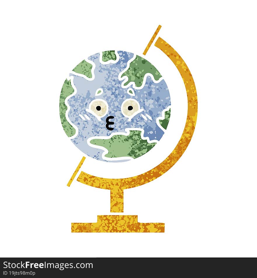 Retro Illustration Style Cartoon Globe Of The World