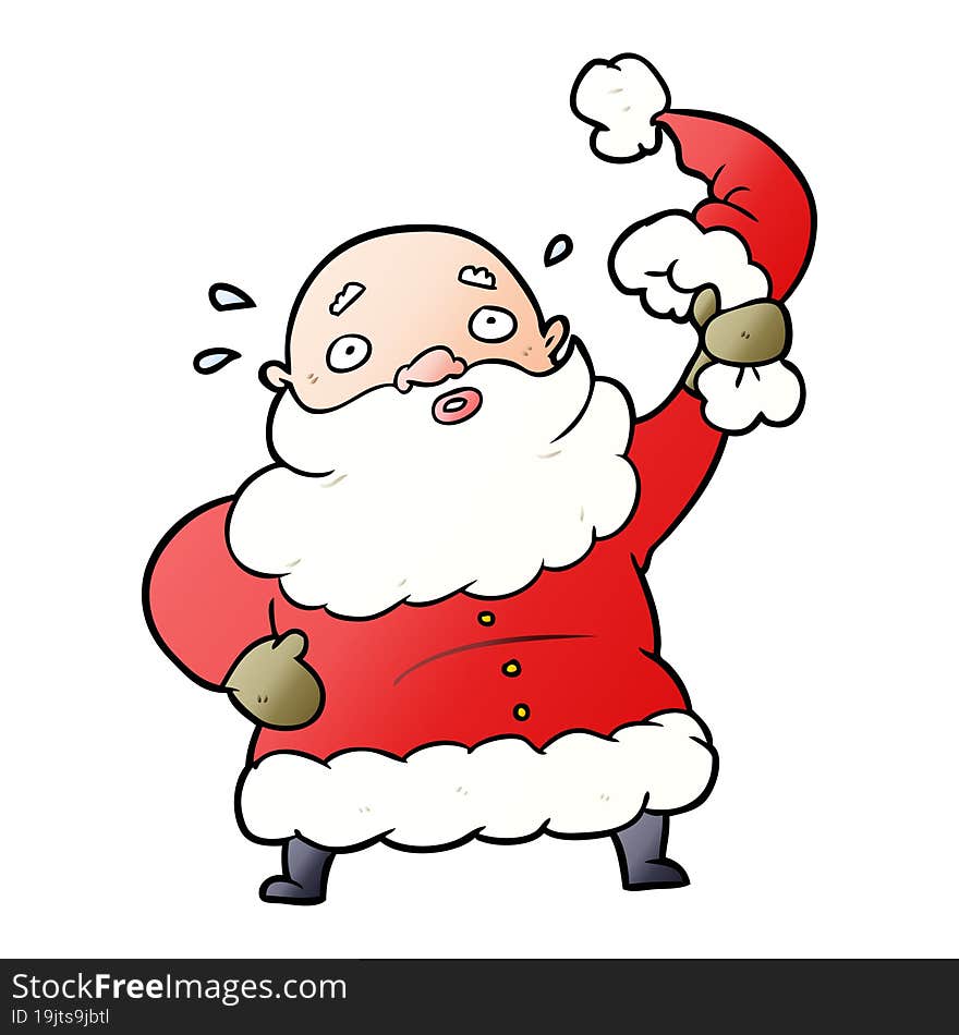 cartoon santa claus waving his hat. cartoon santa claus waving his hat