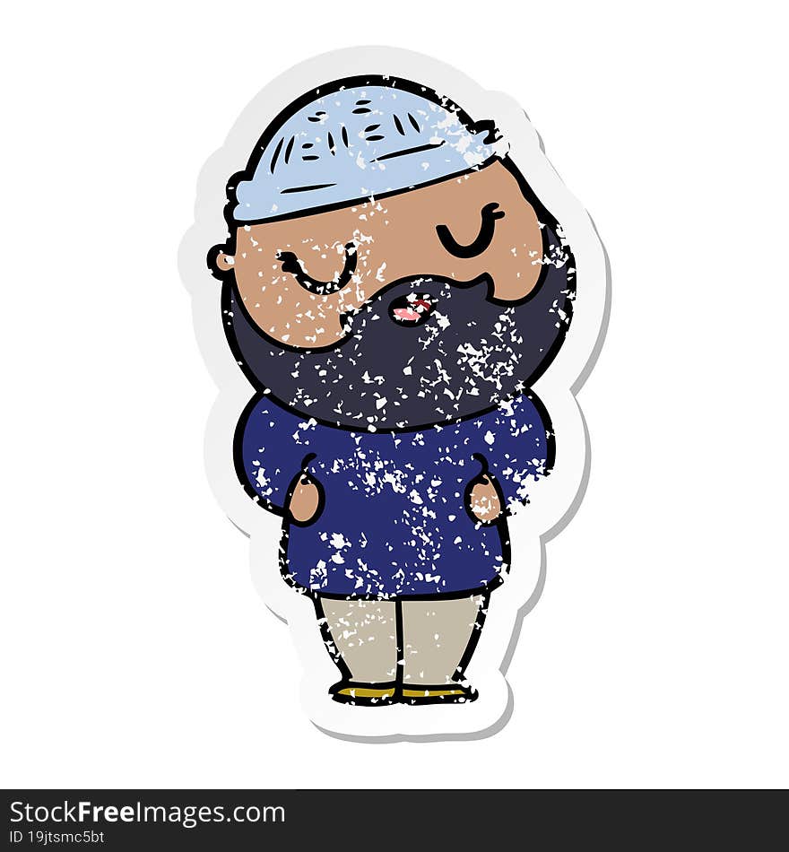 distressed sticker of a cartoon man with beard