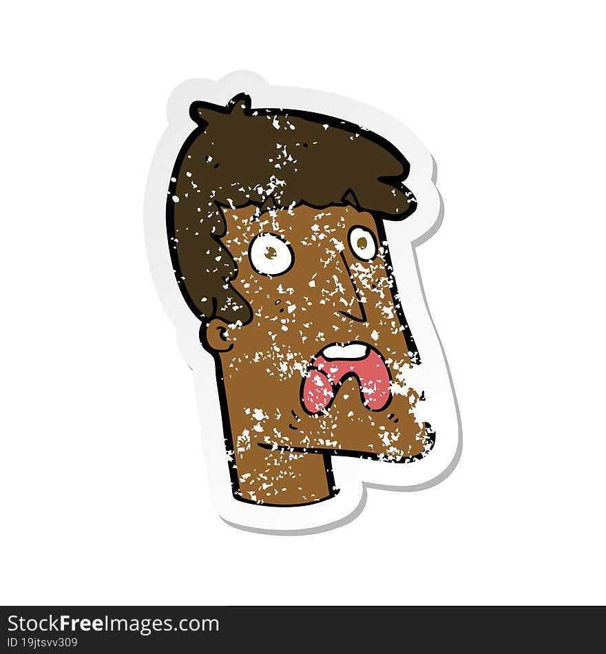 retro distressed sticker of a cartoon shocked man