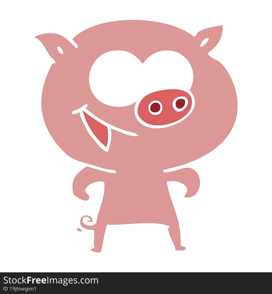 cheerful pig flat color style cartoon