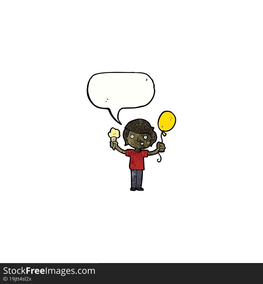 Cartoon Boy With Ice Cream And Balloon