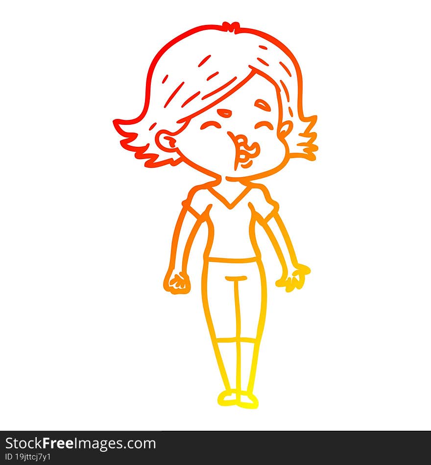 Warm Gradient Line Drawing Cartoon Girl Pulling Face