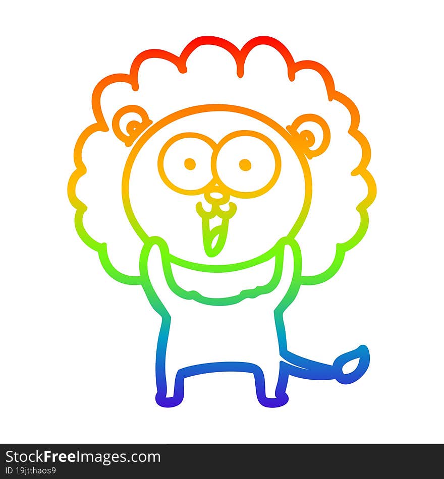 rainbow gradient line drawing happy cartoon lion