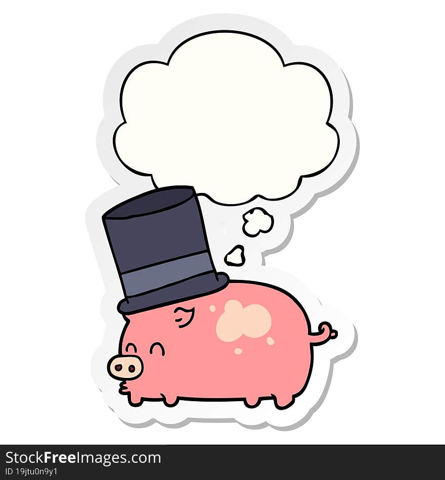 cartoon pig wearing top hat and thought bubble as a printed sticker