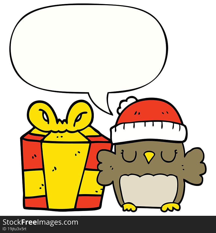 cute christmas owl with speech bubble. cute christmas owl with speech bubble