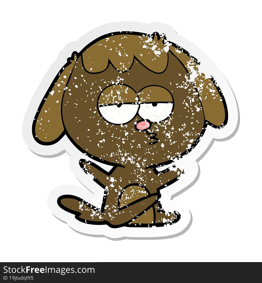 Distressed Sticker Of A Cartoon Bored Dog