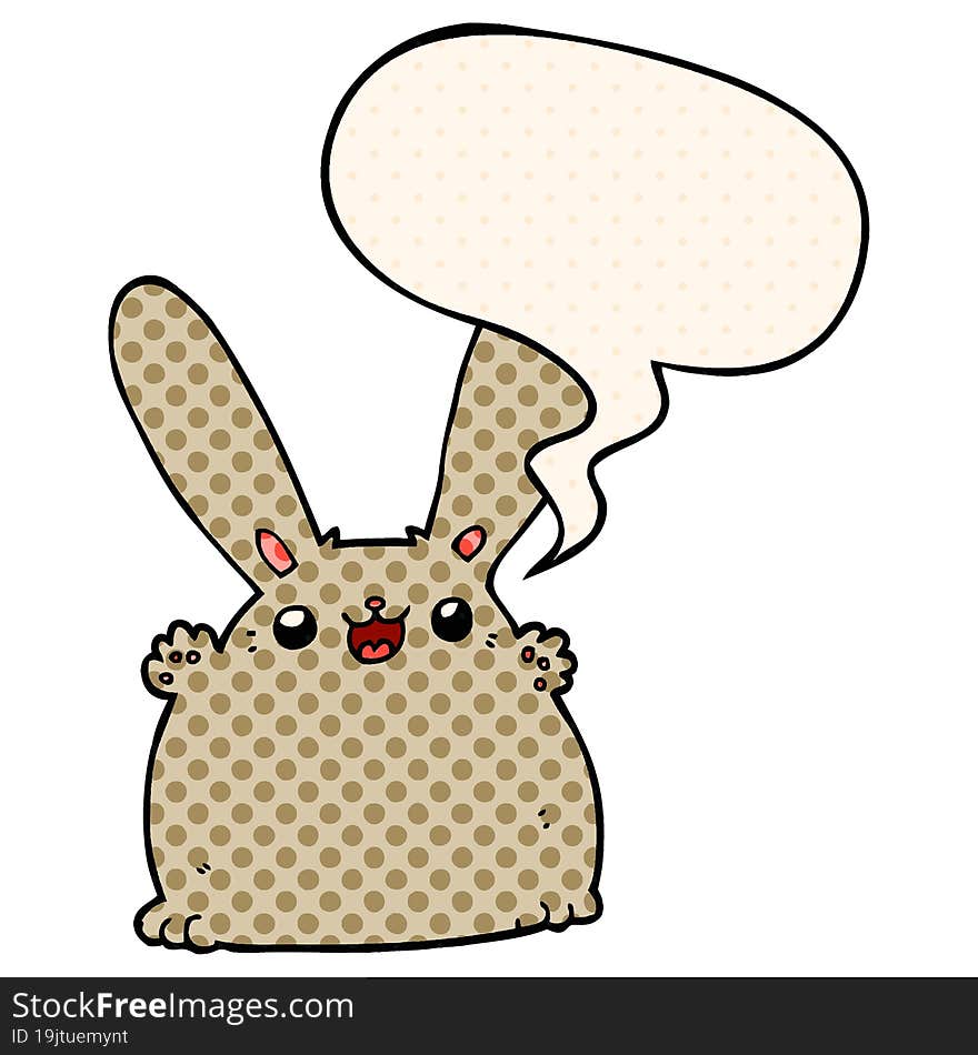 Cartoon Rabbit And Speech Bubble In Comic Book Style