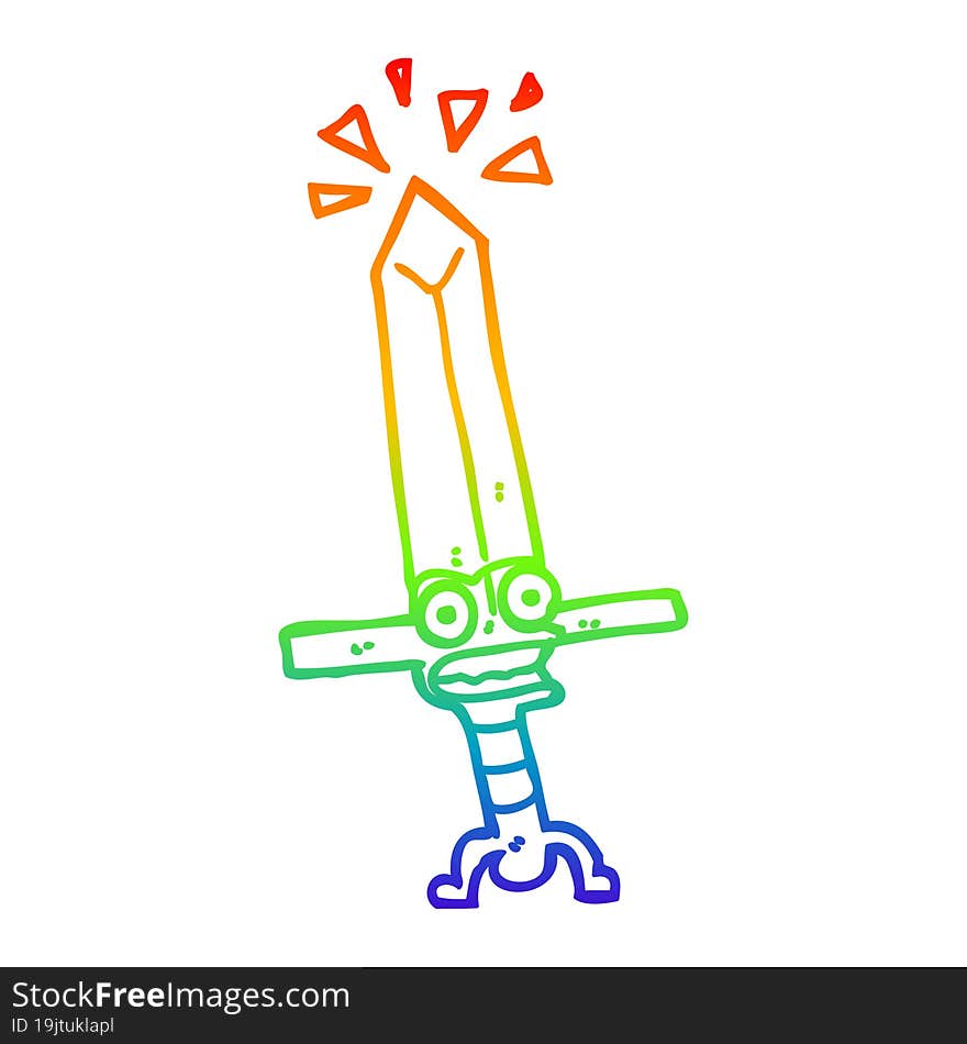 Rainbow Gradient Line Drawing Cartoon Magic Sword