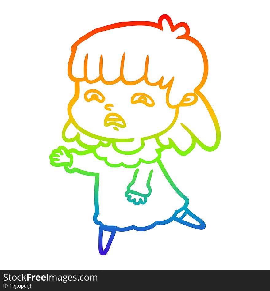 rainbow gradient line drawing cartoon worried woman