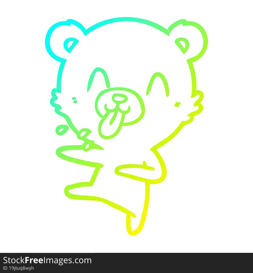 cold gradient line drawing rude cartoon dancing polar bear sticking out tongue