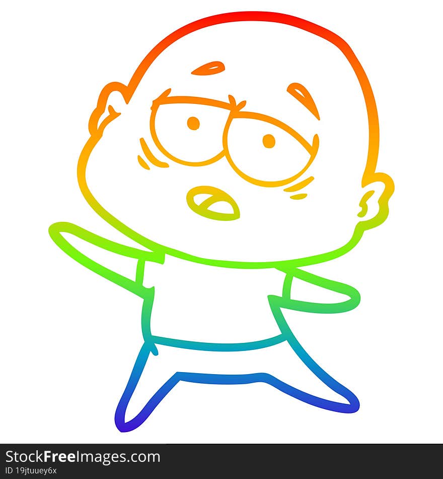 rainbow gradient line drawing cartoon tired bald man