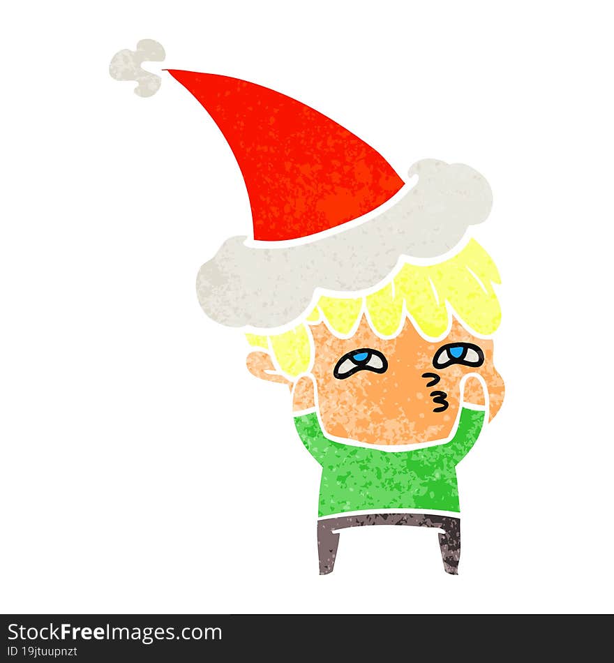 Retro Cartoon Of A Curious Man Wearing Santa Hat