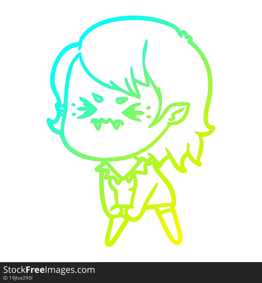 cold gradient line drawing annoyed cartoon vampire girl