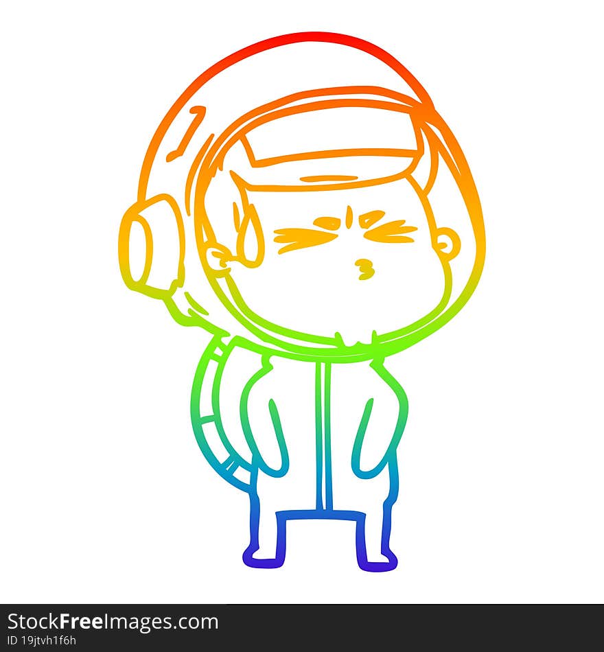 rainbow gradient line drawing cartoon stressed astronaut