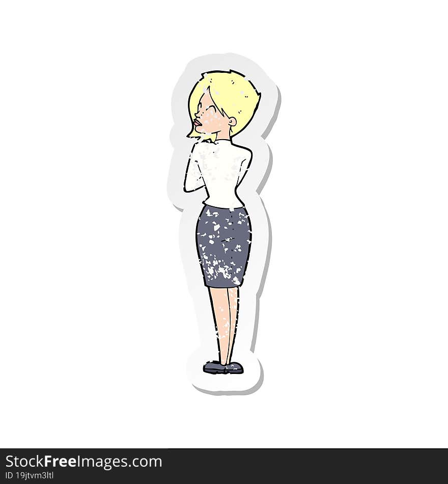 Retro Distressed Sticker Of A Cartoon Businesswoman Ignoring