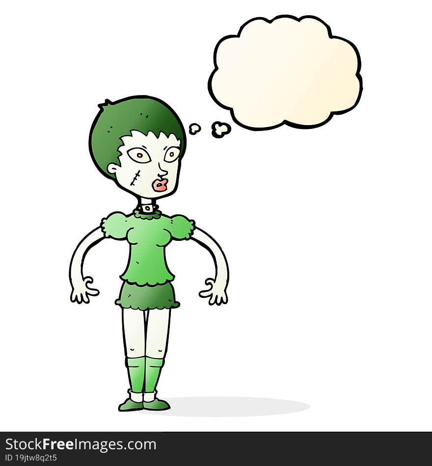 cartoon zombie monster woman with thought bubble