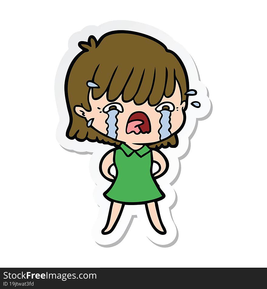 Sticker Of A Cartoon Girl Crying