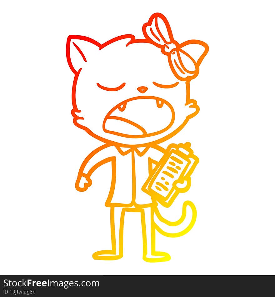 Warm Gradient Line Drawing Cartoon Yawning Cat